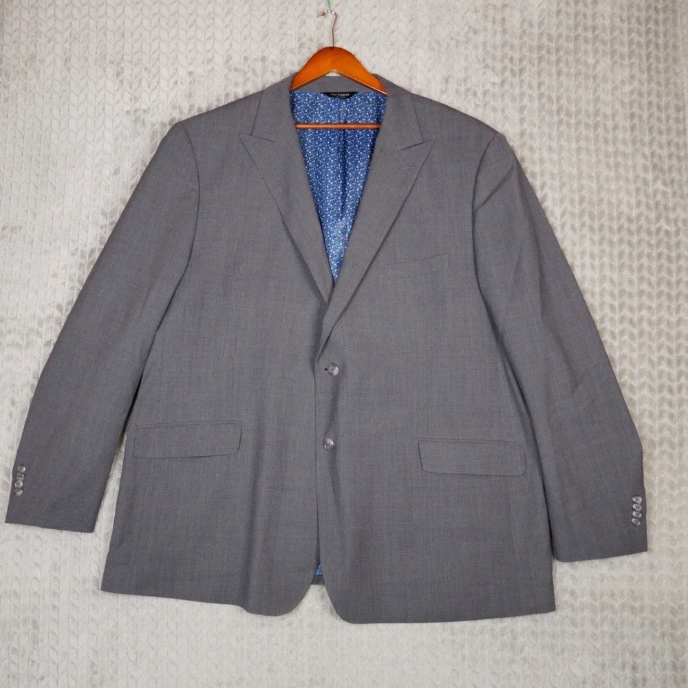 Paul Fredrick Blazer Men 52L Grey Sport Coat Wool Blend Stretch Floral Pattern